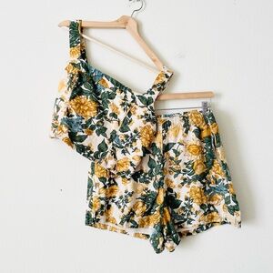 Abercrombie & Fitch LARGE / XL yellow floral print linen blend shorts & top set